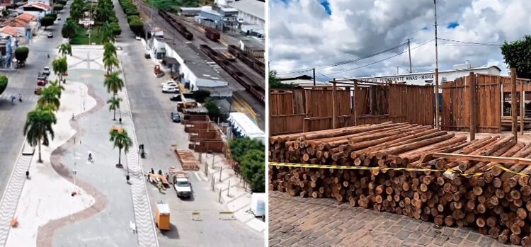 Praça dos Ferroviários passa por melhorias na infraestrutura para o São João de Iaçu | FOTO: Montagem do JC |