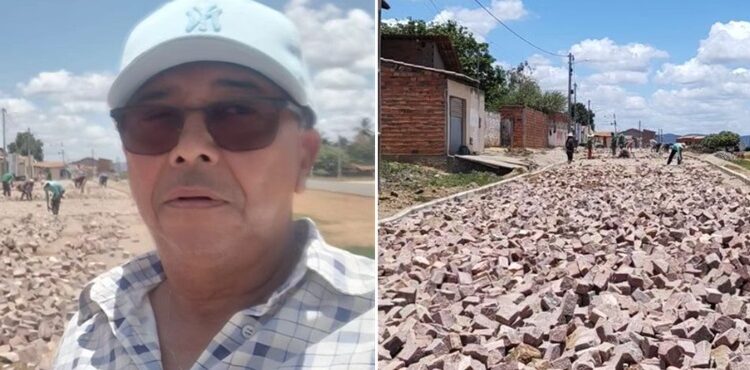 O prefeito Corró acompanhou de perto o progresso da obra de pavimentação da Rua Francisco Araújo | FOTO: Montagem do JC |