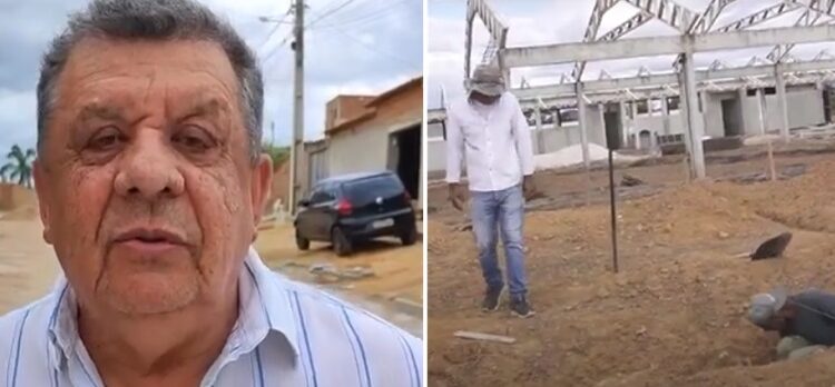 O prefeito Dinho inspecionou de perto o avanço nas obras de construção da escola com 12 salas em Boa Vista do Tupim | FOTO: Montagem do JC |