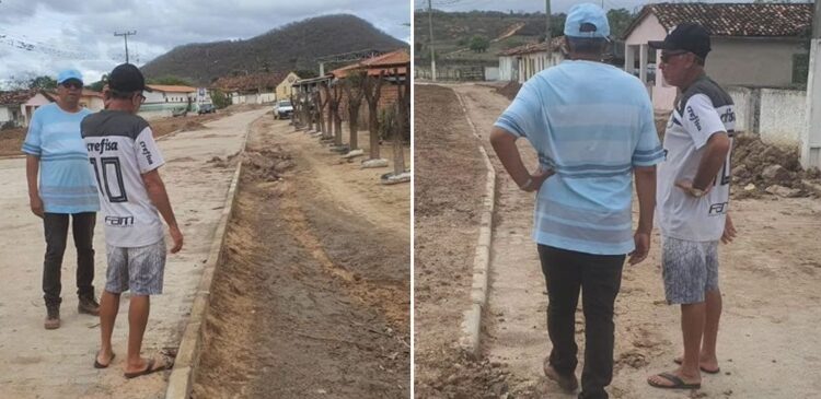 O prefeito Corró realizou uma inspeção nos avanços das obras de pavimentação no distrito de Juracy na última quinta-feira (15) | FOTO: Montagem do JC |