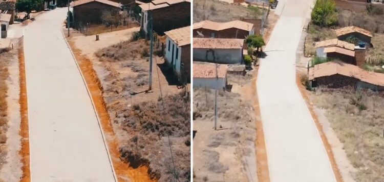 A prefeitura de Marcionílio Souza promoveu uma abrangente obra de calçamento na comunidade de Queimadinhas | FOTO: Montagem do JC |