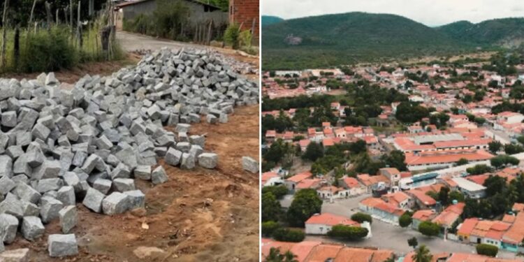 As obras de pavimentação estão avançando em ritmo acelerado na comunidade do Faustino | FOTO: Montagem do JC |